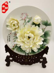 手工彩绘釉上彩牡丹瓷盘 (1)