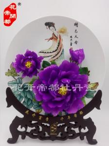 手工彩绘釉上彩牡丹瓷盘 (3)